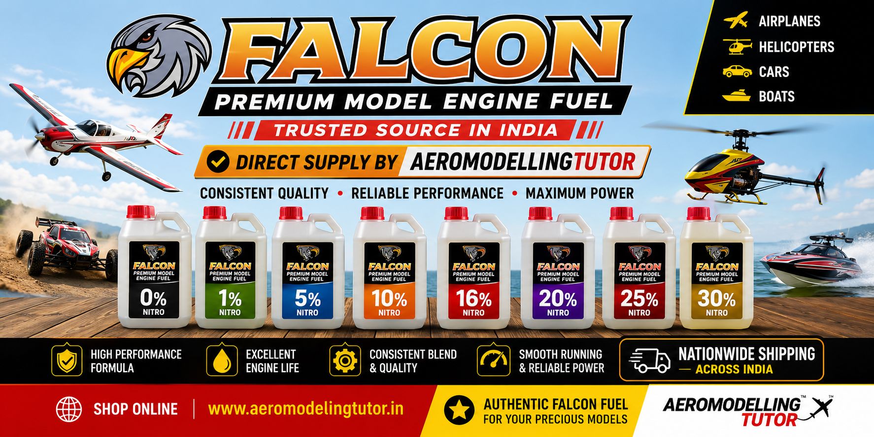 Falcon Premium Model Engine Fuel available in India through Aeromodellingtutor