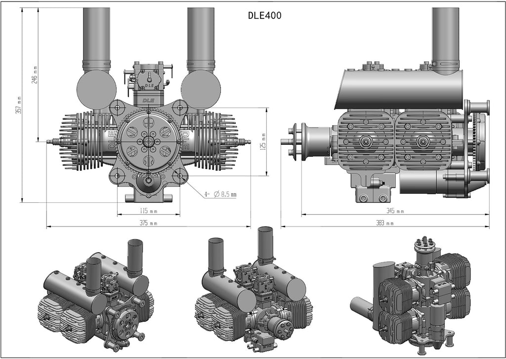DLENGINE DLE-400 400cc Twin Cylinder Gasoline RC Aircraft Engine
