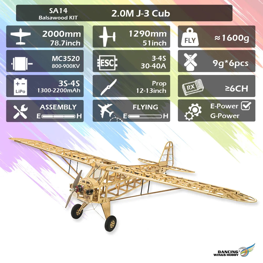 Piper J-3 Cub Balsa Wood Kit 2000mm