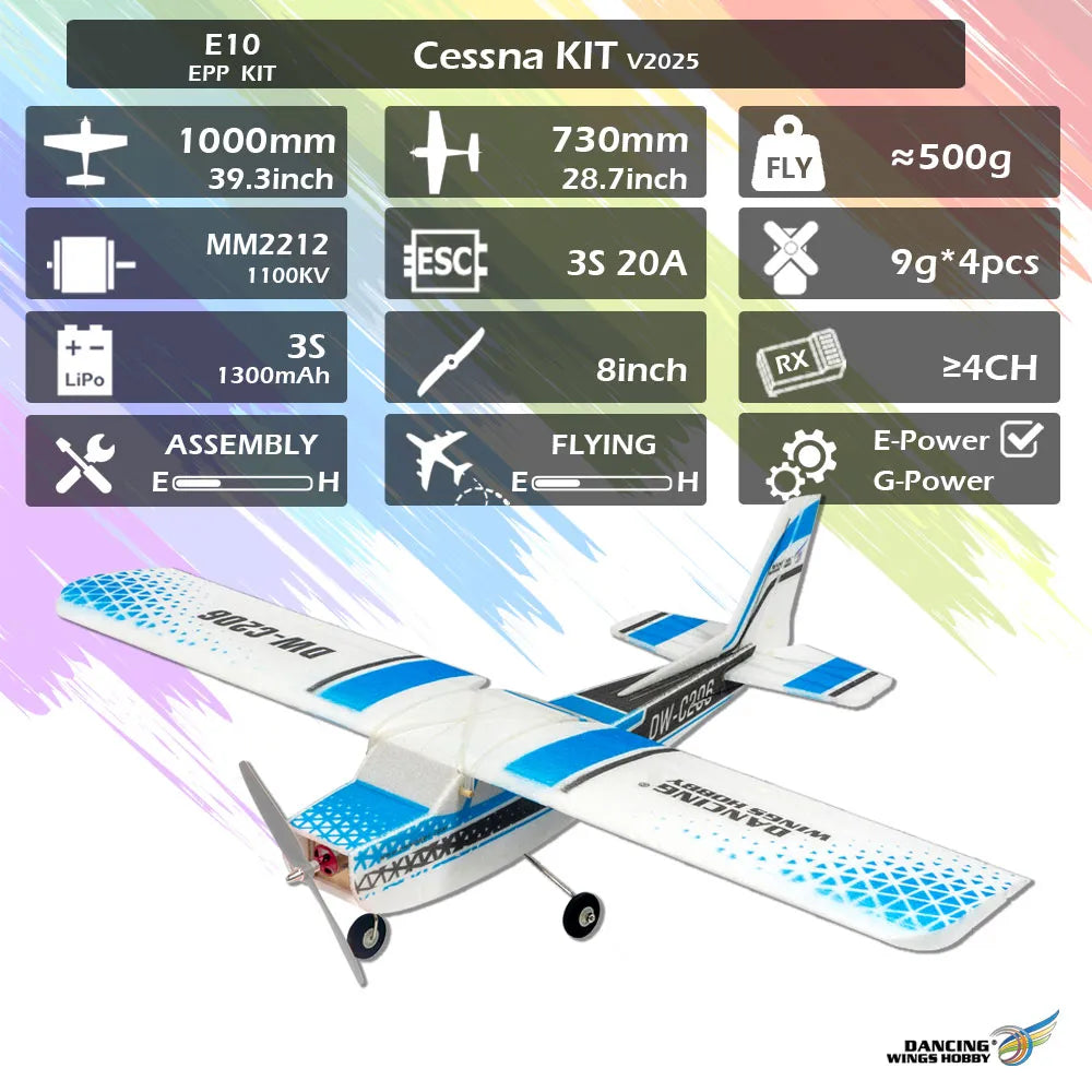 DIY Cessna Trainer RC Airplane Kit Specifications and Recommended Electronics Setup