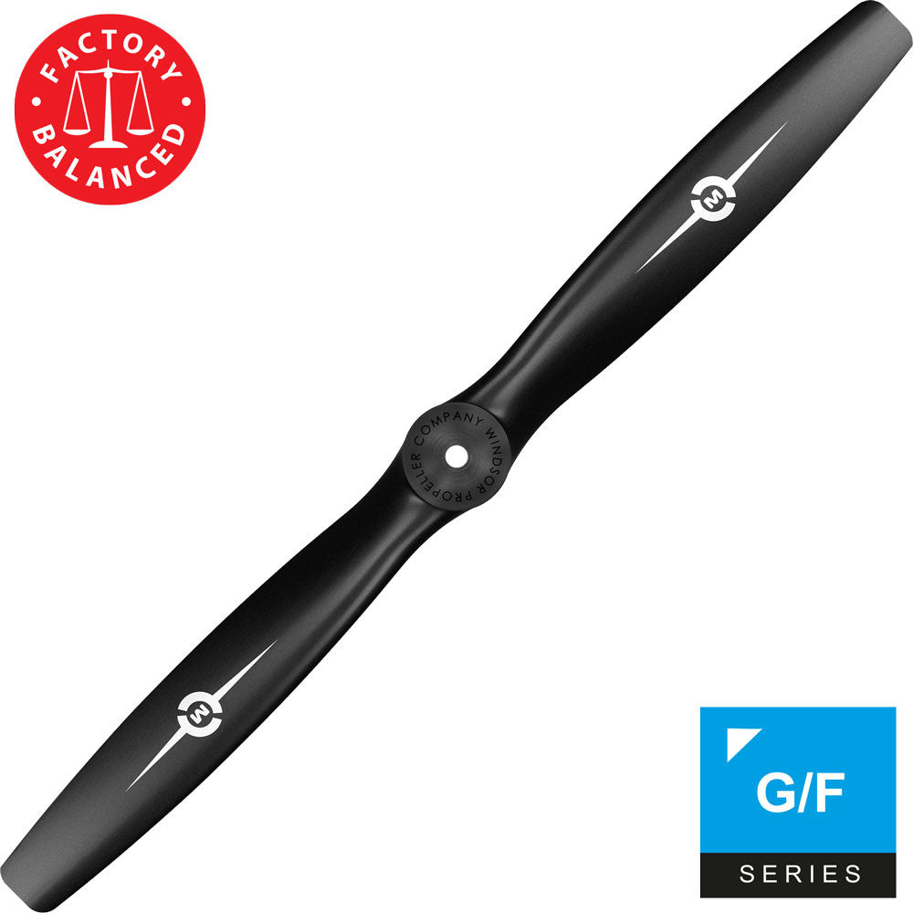 Black propeller with 'Factory Balanced' and 'G/F Series' labels on a white background