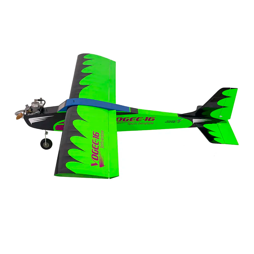 Green and black airplane model with 'Vogee 16' branding on a white background