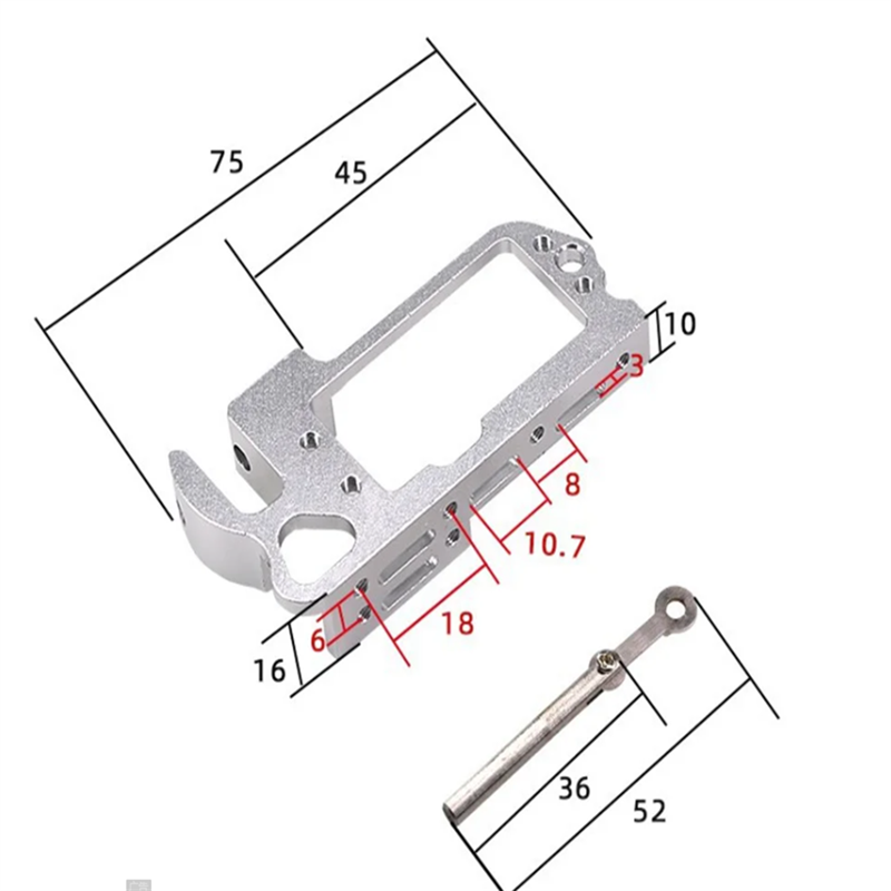 Metallic tool with dimensions labeled on a white background