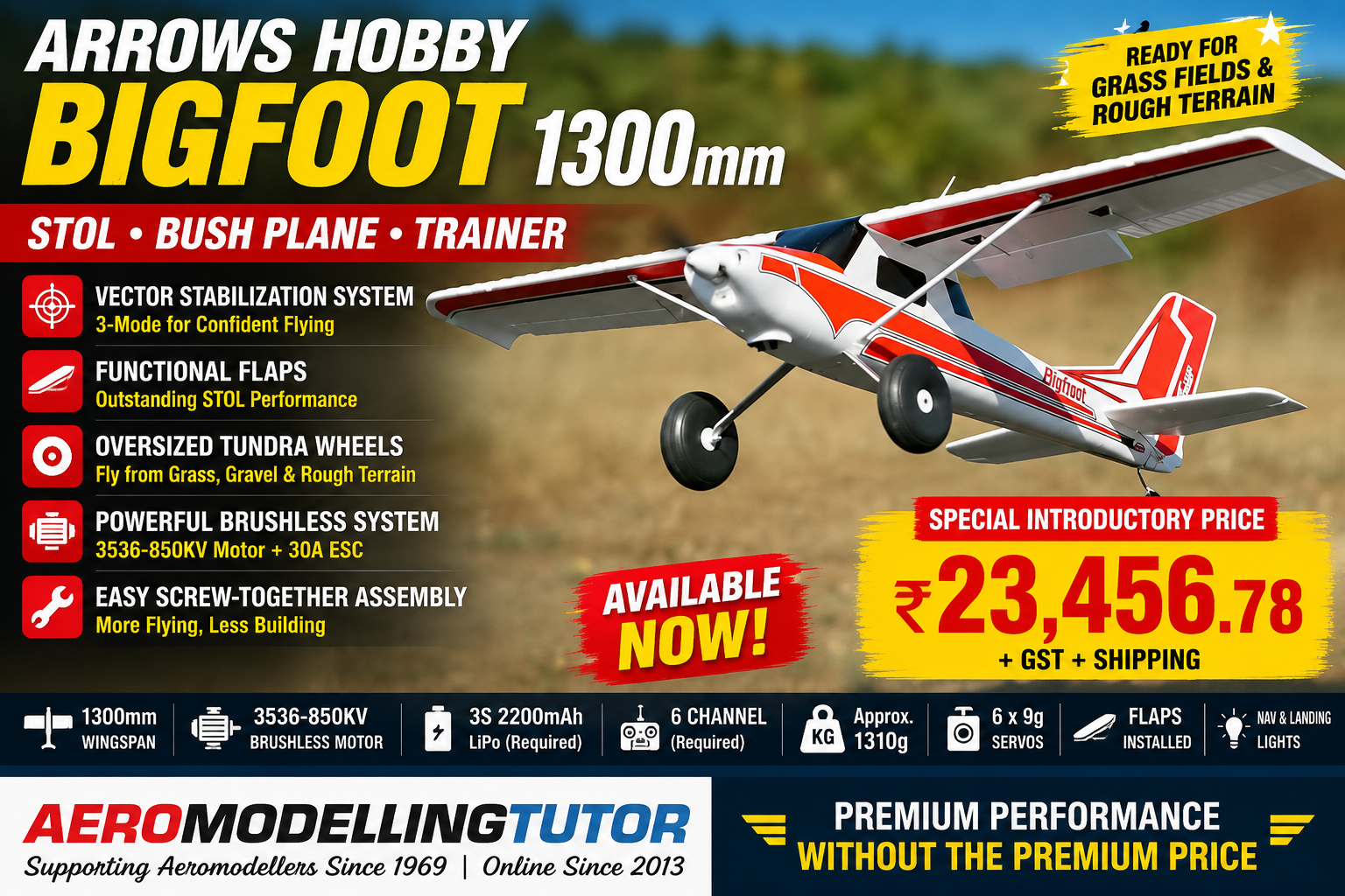 Arrows Hobby Bigfoot 1300mm STOL Bush Plane PNP with Vector Gyro & Flaps