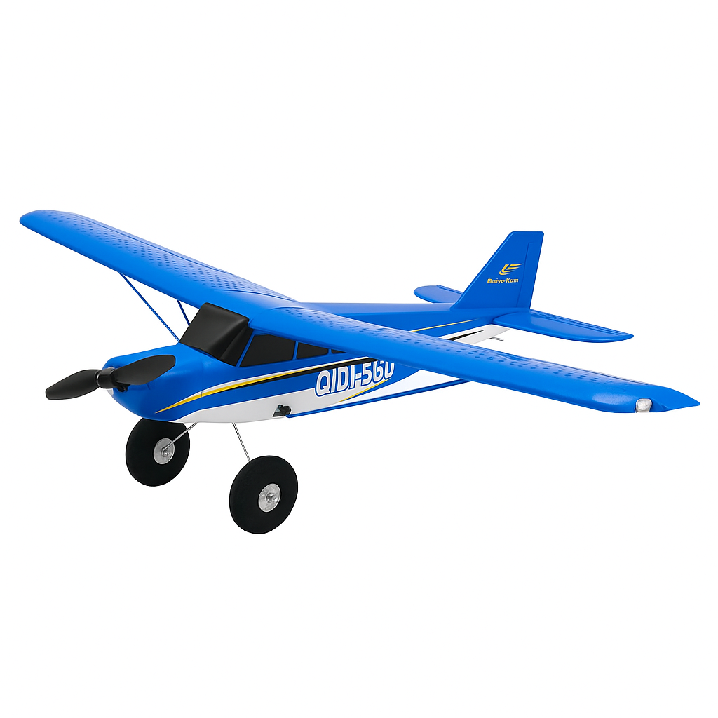 Blue Qidi 560 RTF RC plane with brushless motor and LED wing lights