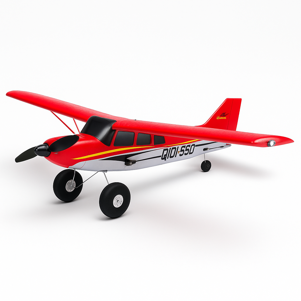 Red Qidi 560 RTF RC plane with brushless motor and LED wing lights