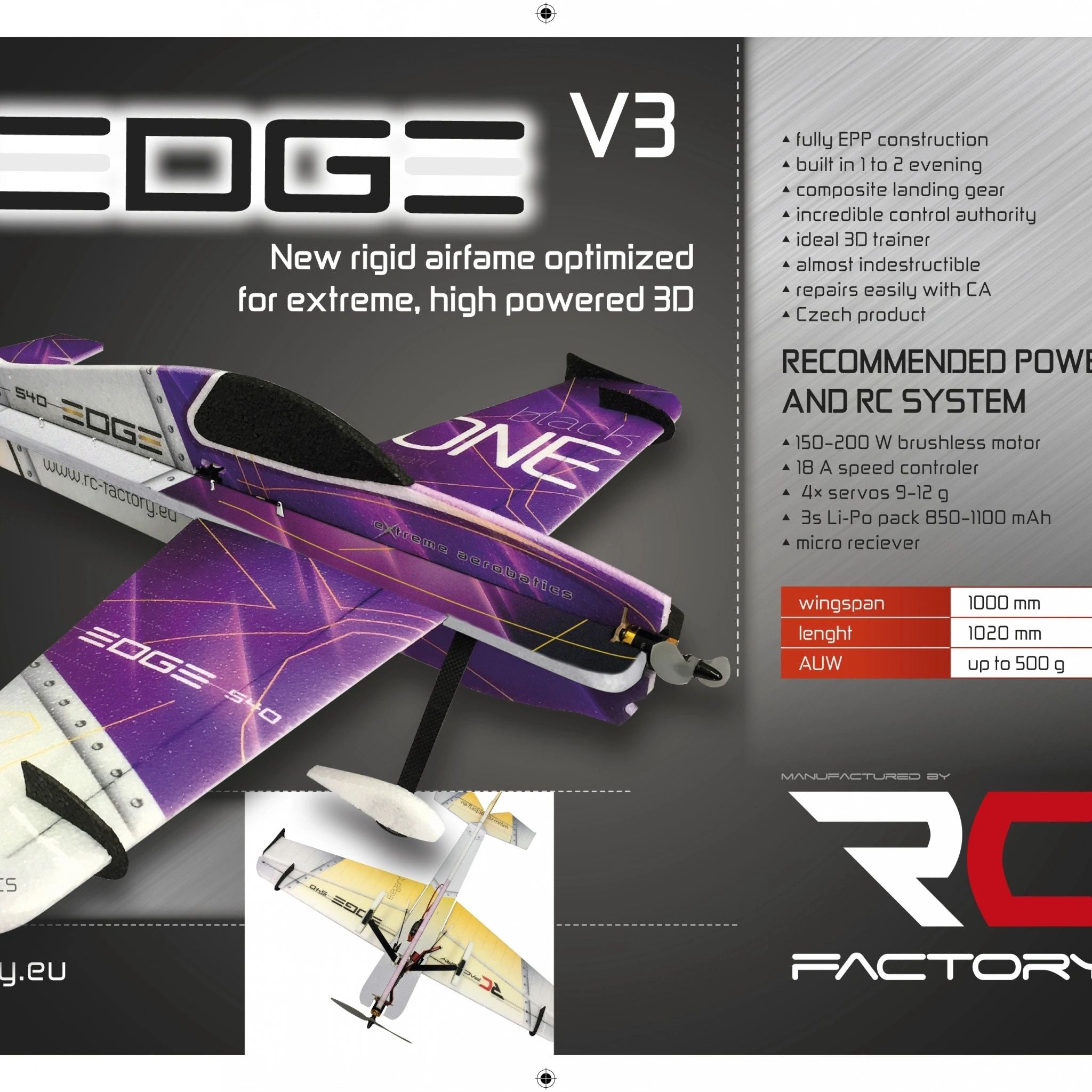RC FACTORY EDGE 540 V3 WITH MOTOR ESC PROP SERVOS