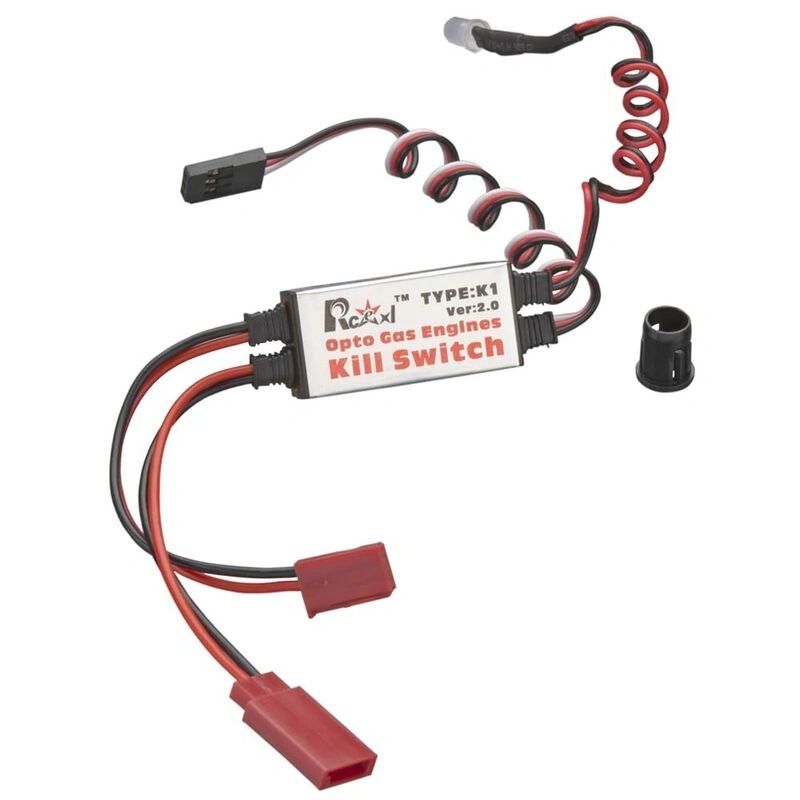 Opto gas engines kill switch with red and black wiring on a white background