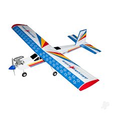 Model airplane with colorful design on a white background